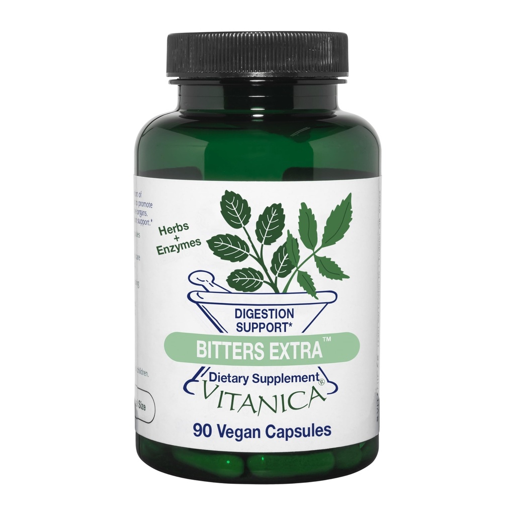 Vitanica Bitters Extra - Digestion Support Supplement with Dandelion Root - Digestive Enzymes & Ginger Root for Digestive Health Support - Herbal Supplement Plant-Based Enzymes - Vegan - 90 Capsules