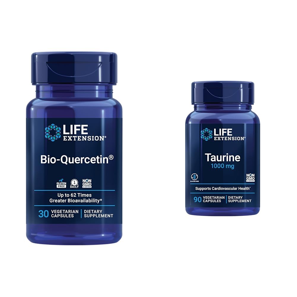 Life Extension Bio-Quercetin 30 Capsules & Taurine 1000mg 90 Capsules Bundle