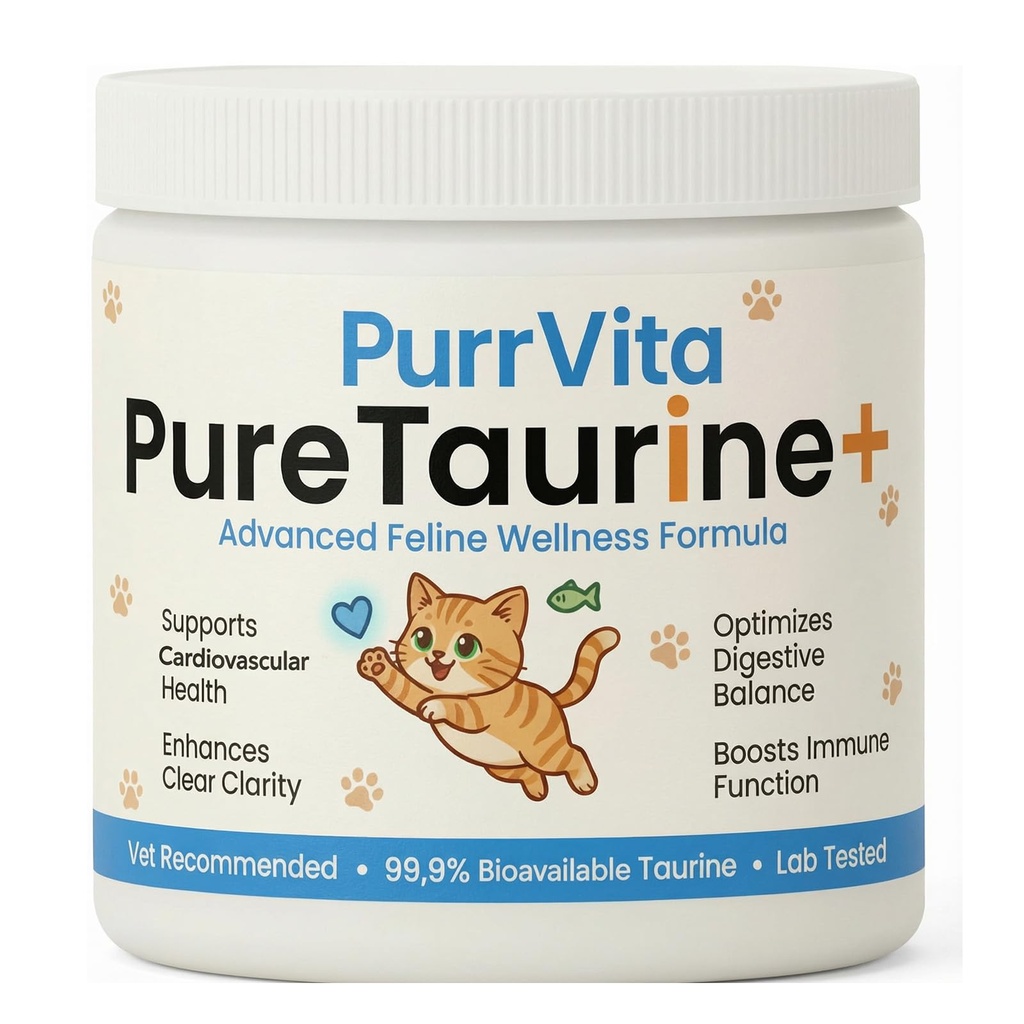 Taurine for Cats, Pure Taurine Supplement Powder for Cats, Supports Vitality & Coat Health, Easy to Mix in Food, with Dosing Spoon, 200g