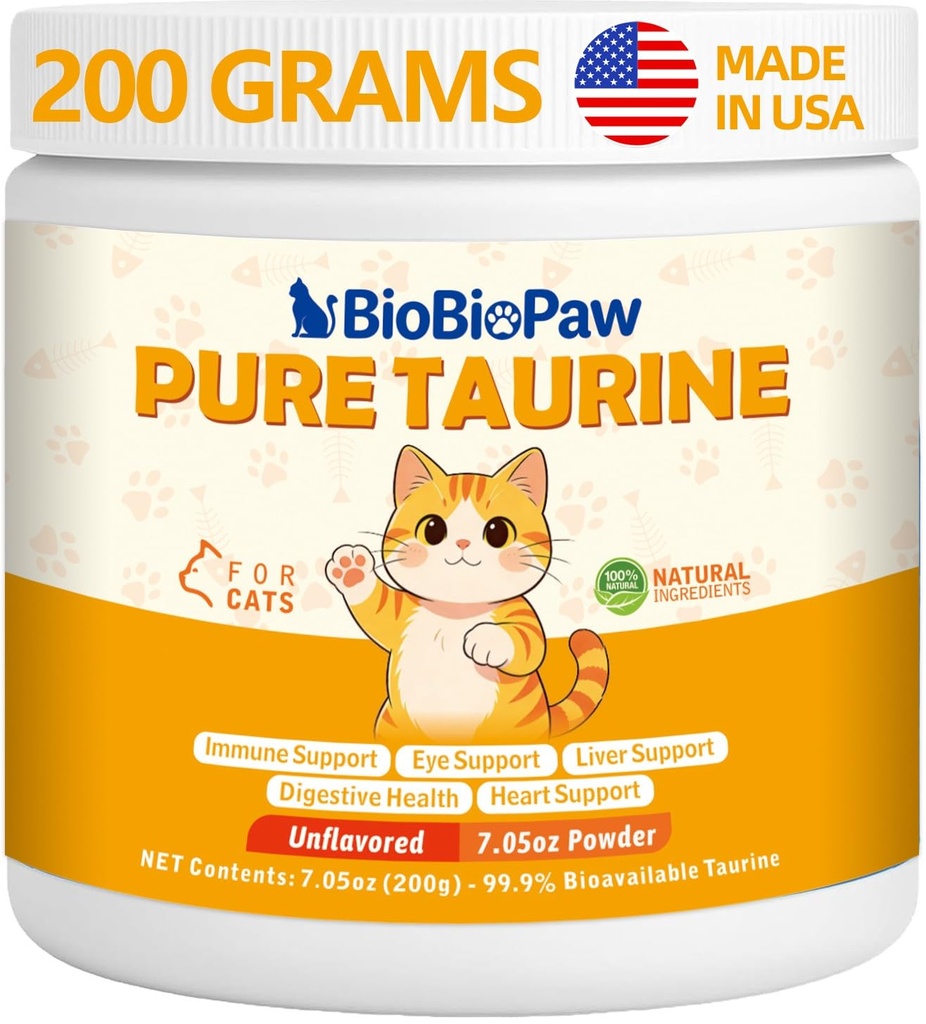 Pure Taurine for Cats Taurine Powder Supplement for Kitty Supports Vitality and Immune Health 200 Grams