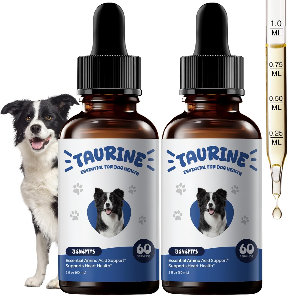 Taurine Supplement for Dogs Liquid Drops, Amino Acid Support for Heart & Muscle Function, Daily Canine Nutrition Supplement, 60 mL × 2 Bottles