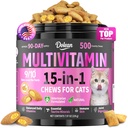 Taurine for Cats Vitamins Treats, 15 in 1 Cat Multivitamin Support Skin, Joint, Digestion & Immune Supplement, 500 Crunchy & Creamy Chews with Essential Vitamins for Cats of All Ages (90-Day Supply)