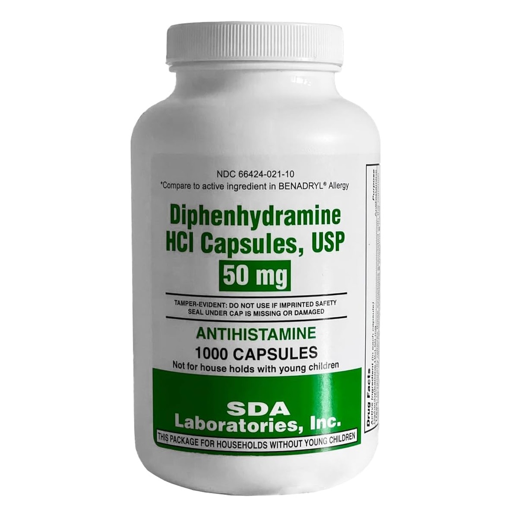 SDA LABORATORIES Diphenhydramine 50mg Allergy Relief, Fast-Acting Indoor & Outdoor Antihistamine Symptom Control, 1000 Count (1 Bottle)