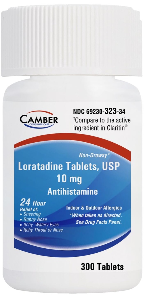 Camber Loratadine 10mg Allergy Pills, Antihistamine 24 Hour, Non Drowsy Allergy Relief (300 Tablets)