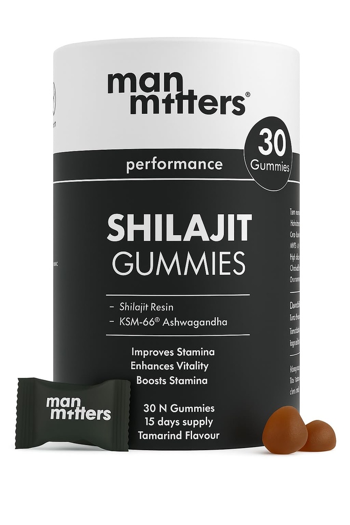 Man Matters Shilajit Gummies for Men | KSM-66 Ashwagandha | 75%+ Fulvic Acid | 3.5X Absorption | Boosts Stamina, Energy & Vitality | Himalayan Shilajit | Sugar-Free | Lab Tested | 30 Gummies