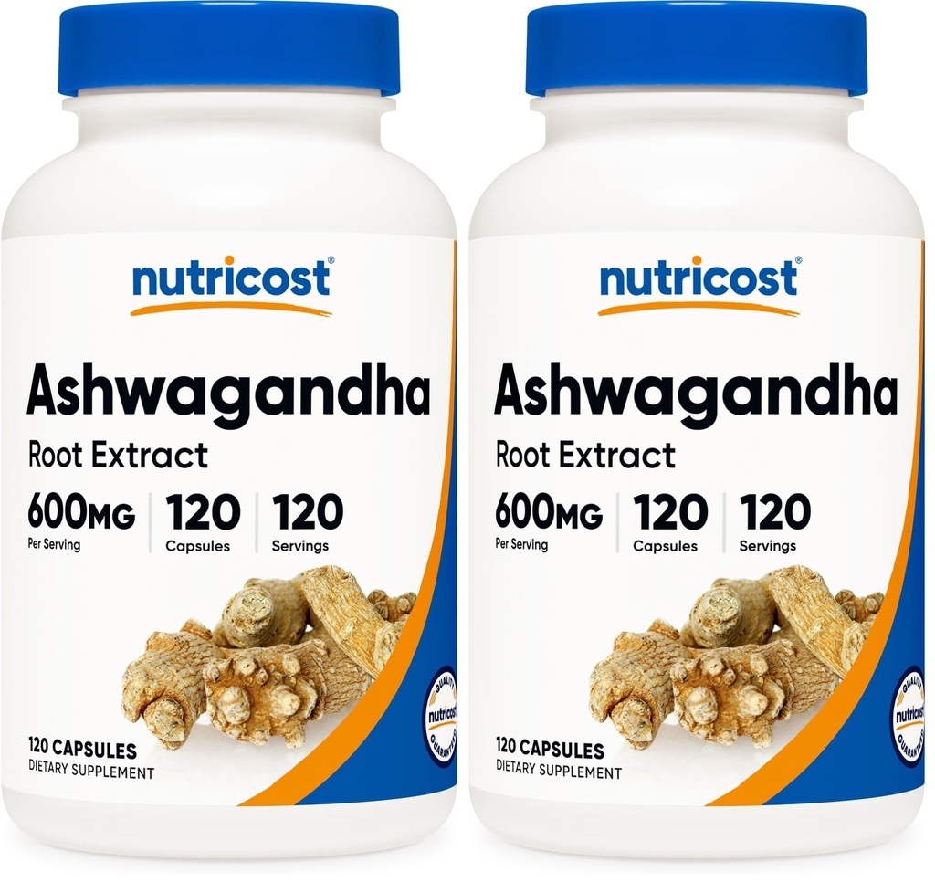 Nutricost Ashwagandha Herbal Supplement 600mg, 120 Capsules - Vegetarian, Non-GMO, Gluten Free, Ashwagandha Root (Pack of 2)