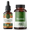 HERBAMAMA Ashwagandha and Rhodiola Rosea Kit - Bundle of Ashwagandha Liquid Drops 2 Fl Oz & 1000mg Rhodiola Rosea Capsules - Vegan, Non-GMO, Gelatin-Free - 2 Pack