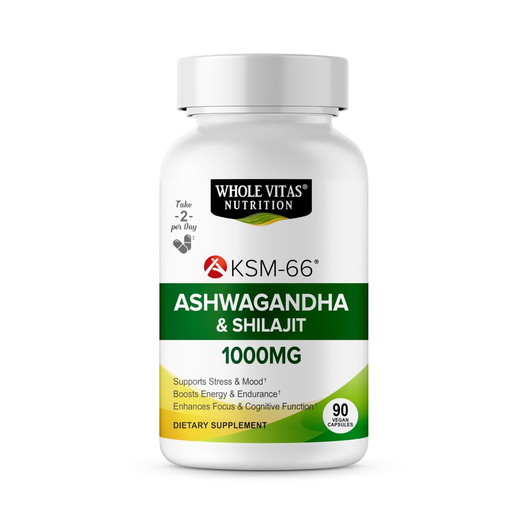KSM-66 Ashwagandha and Shilajit Extract Capsules (90 Capsules / 45 Servings, 1000 mg KSM-66 Per Serving) | Premium Ashwagandha Root Extract - Gluten Free, Non-GMO