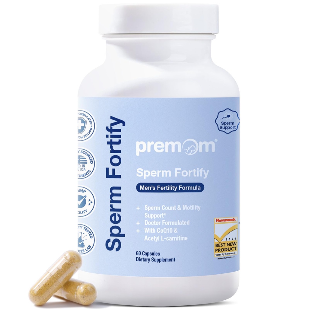 Premom Sperm Fortify, Male Fertility Supplements with KSM-66® Ashwagandha, CoQ10, Zinc, Methylfolate, Selenium, & Acetyl L-Carnitine, Supports Mens Sperm Health, Motility, & Count*, 60 Veggie Capsules