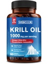 Krill Oil 1000 mg, Omega 3 Fatty Acids, EPA, DHA, Astaxanthin, Phospholipids, Sustainably Sourced, Heart & Brain Health, Antioxidant Support, Non-GMO, 60 Softgels