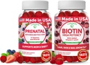 Pacote de pastilhas pré-natais e de biotina Lunakai - Gravidez Gummy multivitamínico com ferro e ácido fólico - Pele de cabelo e pregos Suplemento de crescimento com vitamina C e E - 30 dias de fornecimento