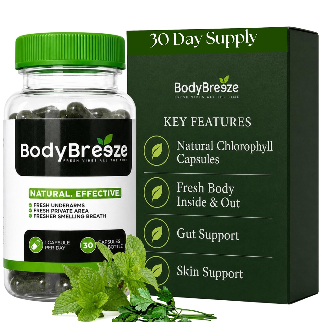Chlorophyll Capsule Pills Natural Body Deodorant Supplement | Odor Eleminator, Armpits, Fresh Breath, Under Area & Gut Cleanse & Health (30 Capsules)