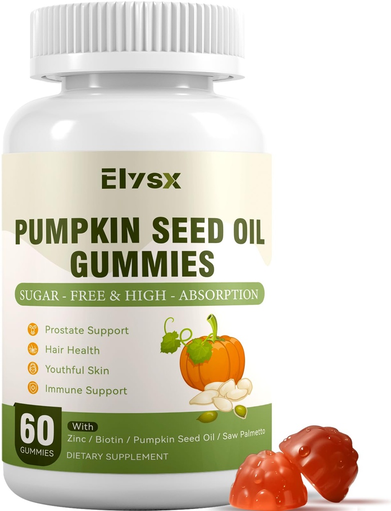 DHT Blocker Supplement for Women & Men, Cold Pressed Pumpkin Seed Oil with Saw Palmetto Gummies, with Biotin, Hair and Skin Health, Vegan, Sugar Free, Mixed Berry Flavor, 60 Ct