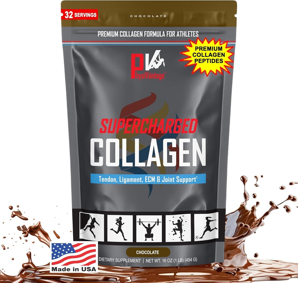 Vật lý trị liệu Super Colgen Peptides Powder - Hydrolygen cho sự tham gia, Tendon, Ligament, & da, Hỗ trợ Y tế - Sô-cô-la, Keto, đá nguyên chất, 16oz progend với C, BCAA A, cỏ-Fed
