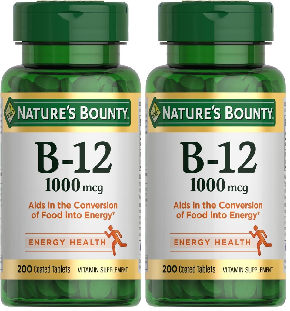 Nature's Bounty Vitamin B12 1000 mcg Supplements, Supports Energy Metabolism, 200 Ct (Pack of 2)