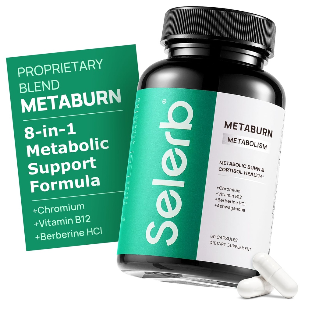 Selerb Metaburn Weight Loss Pills for Women & Men - Appetite Suppressant & Fat Burner, Metabolism Support Weight Loss Supplement with Berberine, Chromium, Green Tea & B12-60 Capsules