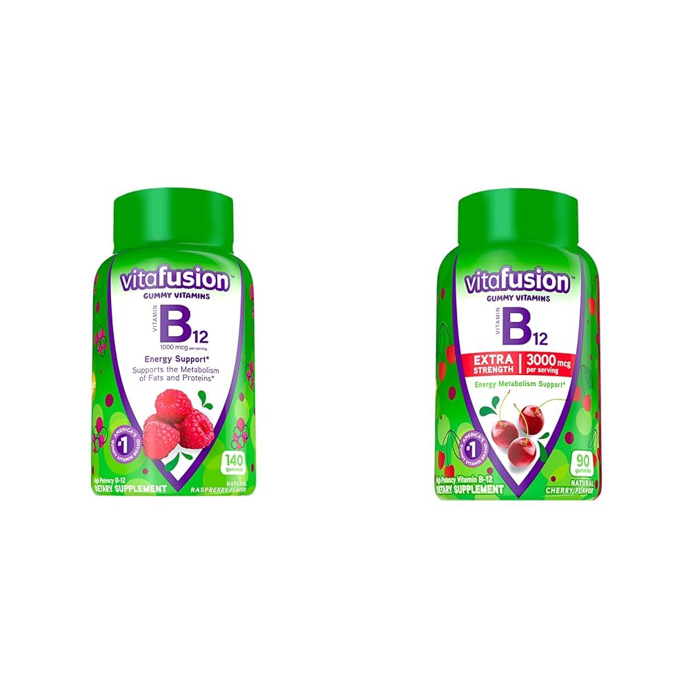 Vitafusion Vitamin B12 Gummy Vitamins, 140 Count & Extra Strength Vitamin B12 Gummy Vitamins, 90 Count Bundle