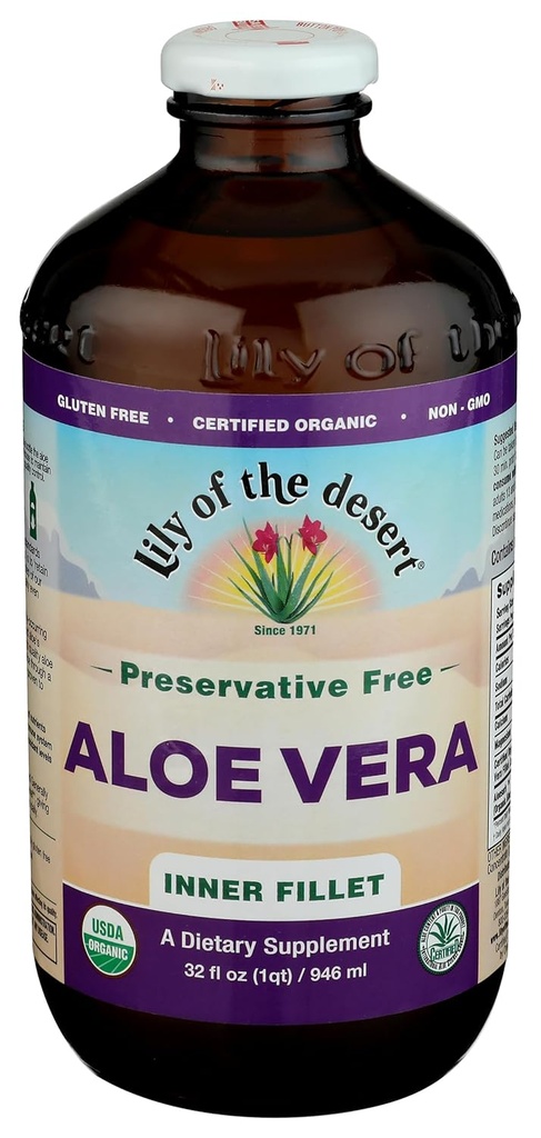 Lily of the sa mạc Aloe Vera Juice - Inner Spant Aloe Vera uống, hữu cơ Aloe Juice với chất béo tự nhiên, bản tóm tắt Enzymes for Gut Health, Stemach relief, Wellness, Glowing Da, 32 Fl Oz