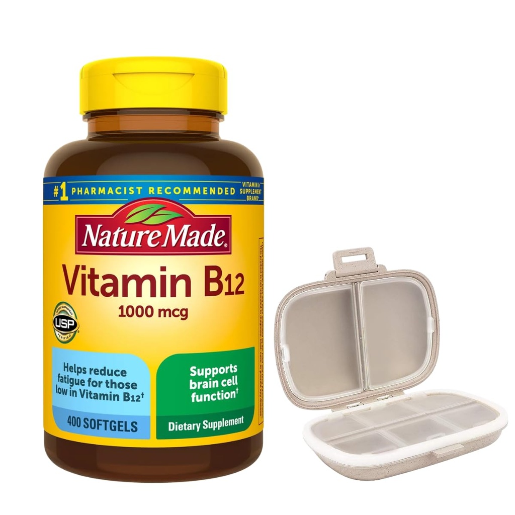 Nature Made Vitamin B12 1000 mcg., 400 Softgels Bundle with a Pill Oragnizer (2 Items)