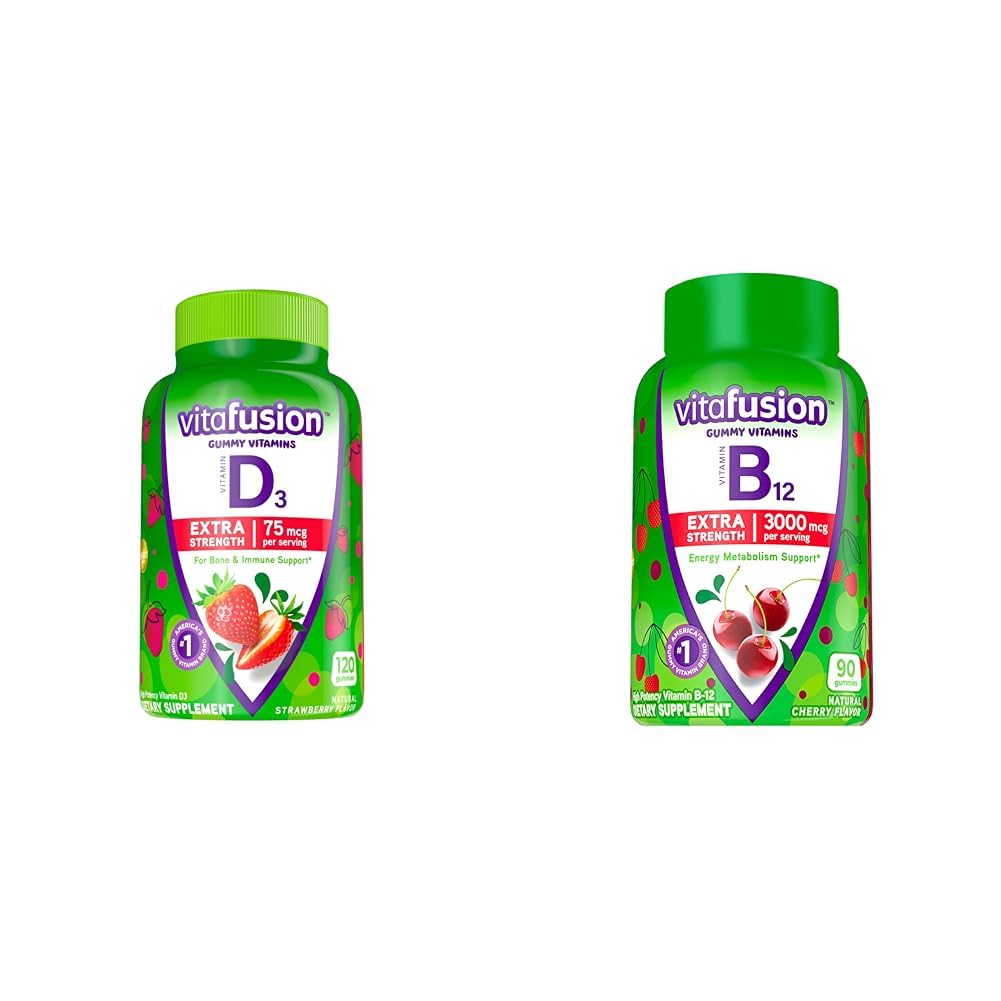 Vitafusion Extra Strength Vitamin D3 Gummy & Extra Strength Vitamin B12 Gummy Vitamins for Energy Metabolism Support