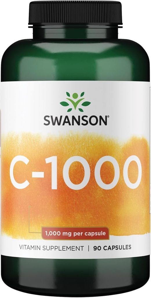 Swanson Vitamin C w/Rose HIPS - Herbal Supplement Promoting Skin Health, Heart Health & Immune System Support - Natural Formula Promoting Protection & Wellness - (90 Capsules, 1000mg Each)