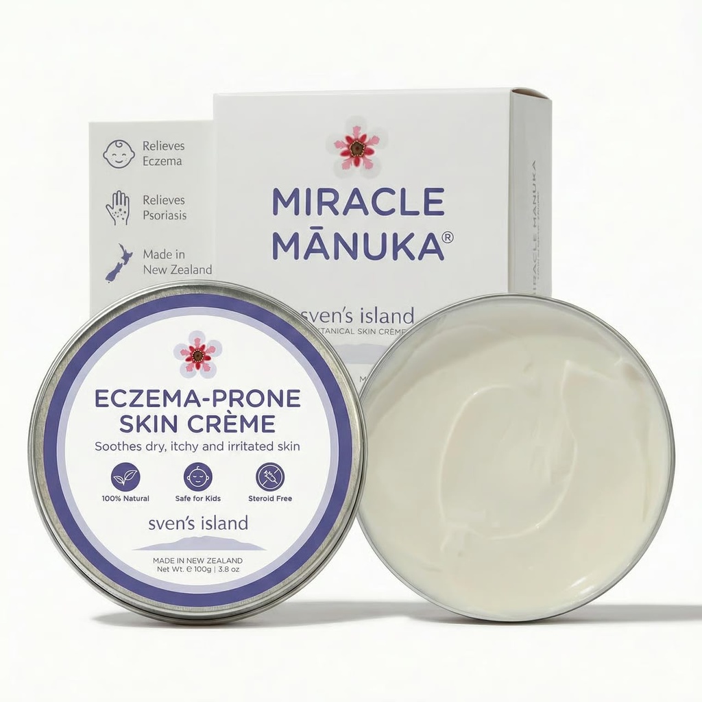 Sven's Island Miracle Manuka Cream (3.8oz) | Natural Steroid-Free Eczema Cream & Face Moisturizer | Dermatologist Approved | with Manuka Leaf Oil | for Dry Skin, Babies & Adults | Made in New Zealand
