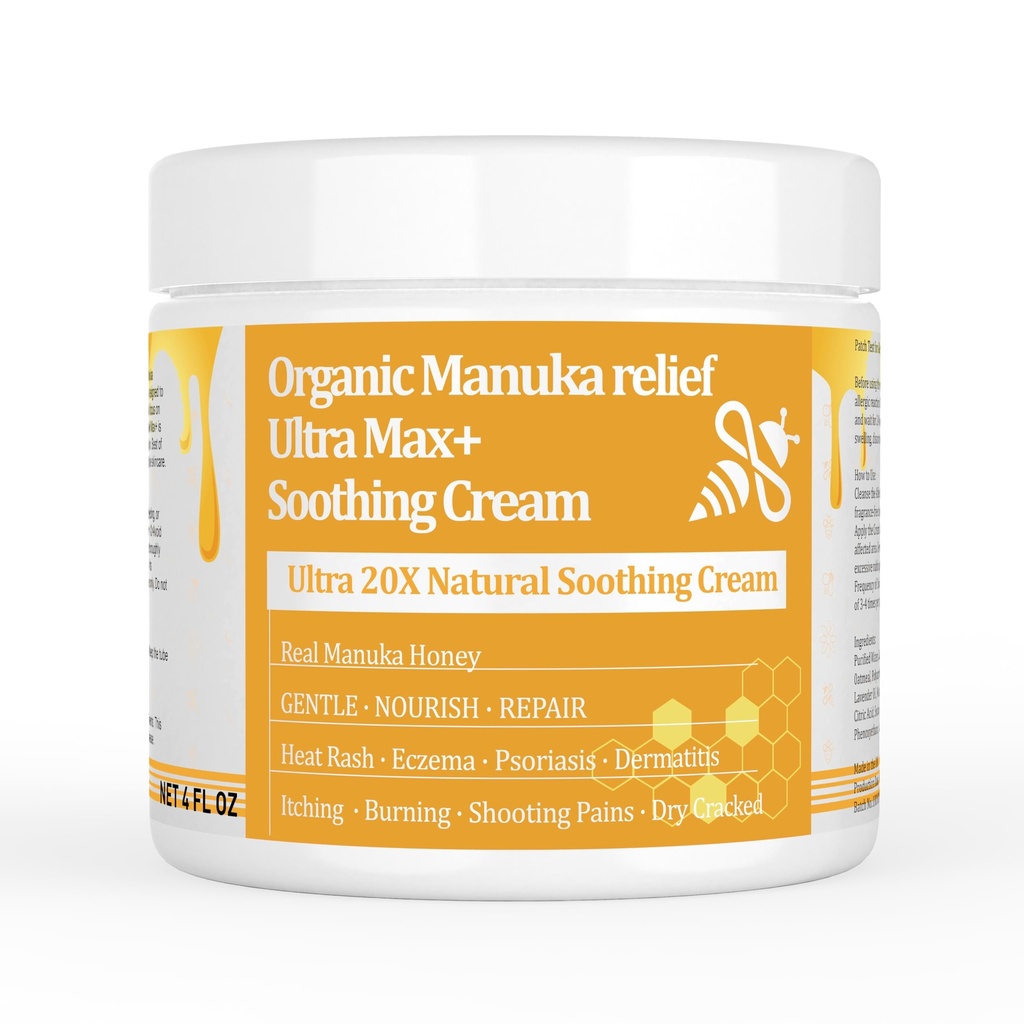 Manuka Honey Eczema Soothing Cream - Organic Ointment, for Hand, Body Eczema Relief, Hand Foot Tinea, Psoriasis, Dry, Itchy, Irritated Skin, Armpits, Itchy Feet, Bottom, Anal Itch, Adults, Children