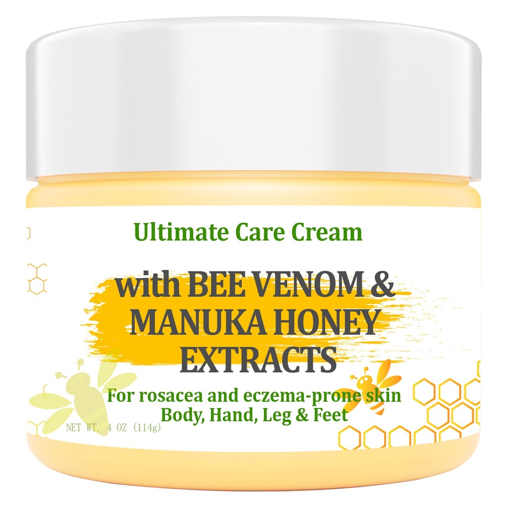 Advanced Bee Venom & Manuka Honey Cream, Professional for Dry Skin, Moisturizes Body & Feet, Soothes Adults & Children
