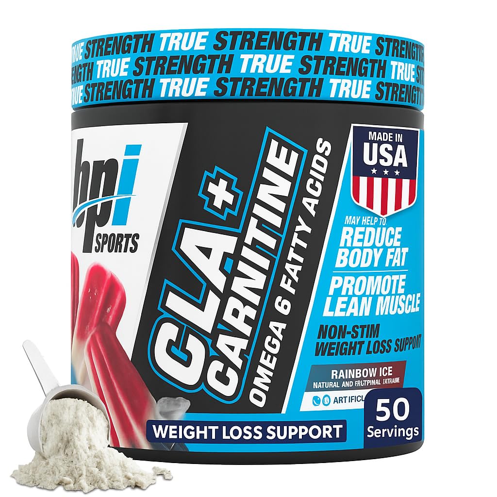 BPI Sports CLA + Carnitine Powder – Non Stimulant Fat Burner for Weight Loss, Metabolism & Lean Muscle – Caffeine Free – Rainbow Ice – 50 Servings – 12.34 oz