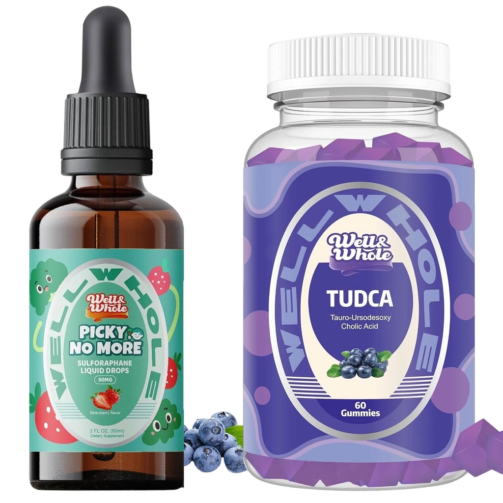 Well&Whole Sulforaphane Supplement Liquid Drops for Kids and TUDCA Bile Salts Liver Support Gummies