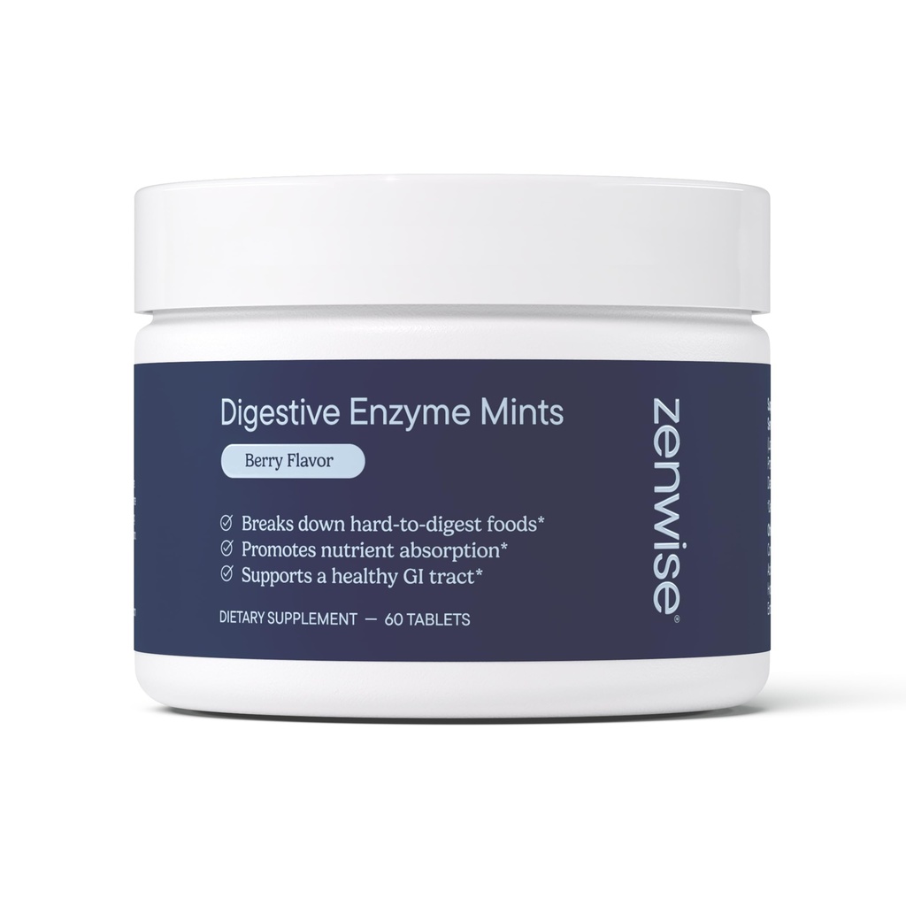 Zenwise Health Digestive Enzyme Breath Mints for Gut Health, Delicious Berry Flavor - Digestive Enzymes for Bloating Relief & Gut Support - Multi Enzymes Digestion Supplement - 60 Chewable Tablets