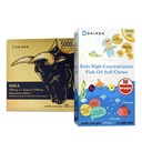 DAIKEN Bundle: Kids Fish Oil Omega-3 Gummies 300mg DHA/EPA w/Vitamin D3, Norwegian Sourced & Peruvian Maca Root Powder 15,000mg Gelatinized Black Red Yellow Blend w/L-Arginine, Vegan, 30ct + 22pkts