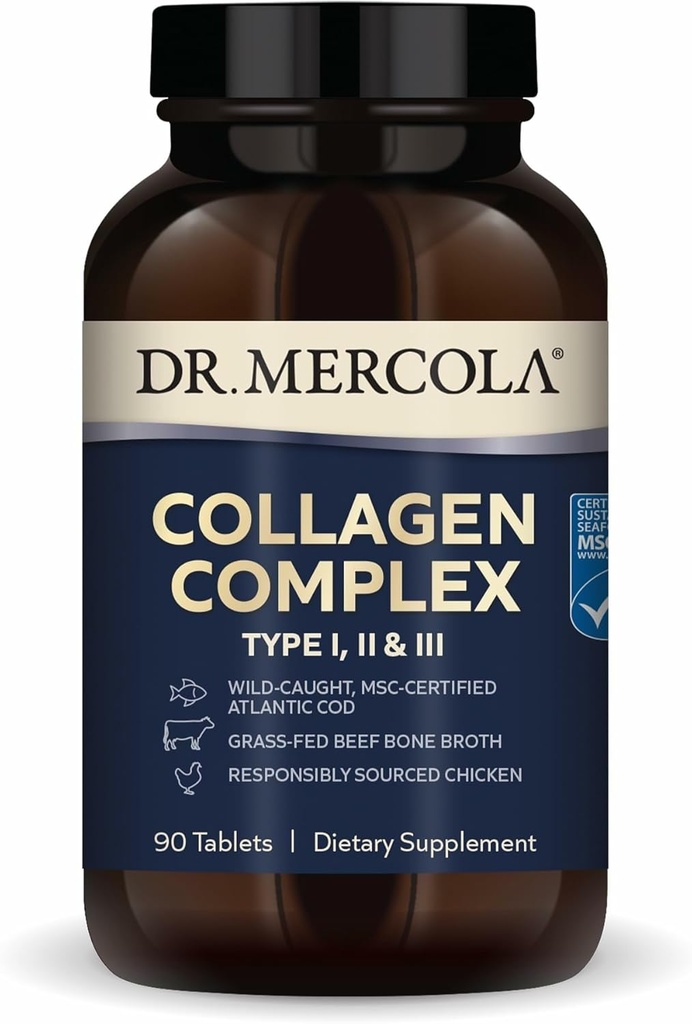 Dr. Mercola Collage complex - Suports de pell i Connectius - Tipus I, I, & III Collage - No-GO, Glutin-Free & Soy-Free - 90 taules (30 Servings)