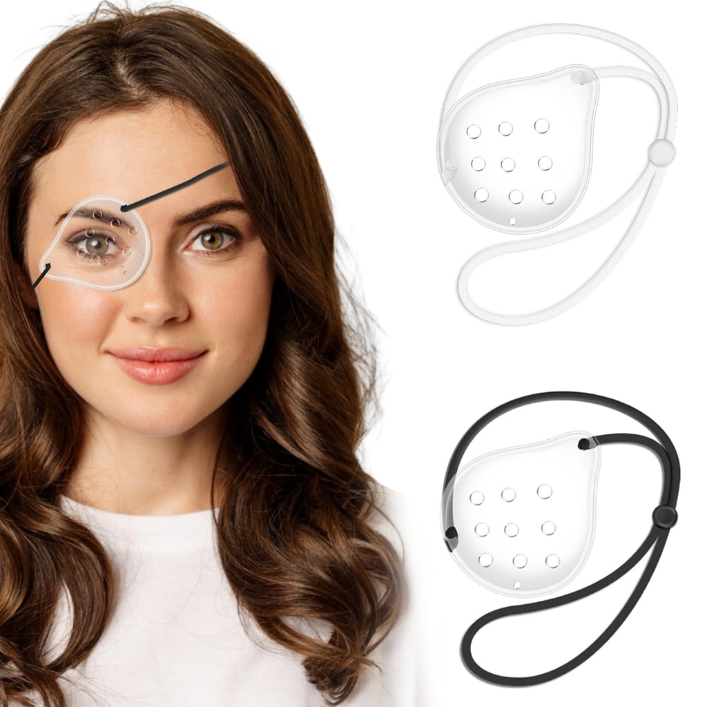 2pcs Clear Eye Shield After Cataract Surgery, Breathable Eye cover for Sleeping after Surgery, Elastic Band Transparent Eye Patch for Eye Protector (Black+White)