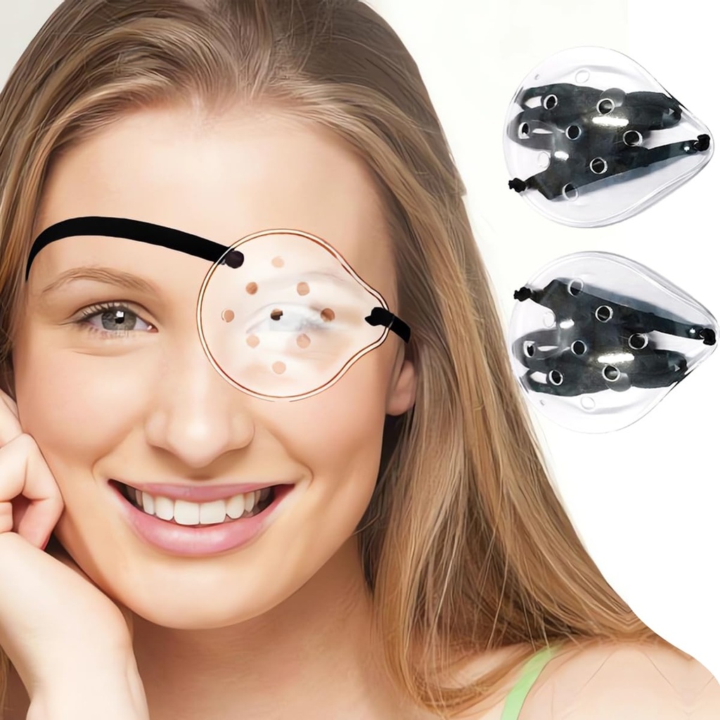 AMZVIO Clear Eye Shield after Surgery,2 Pack,Breathable Protective Eye Patches for Adults & Kids, Hard Plastic Eye Protection Cover for Sleeping with Strap (Black)