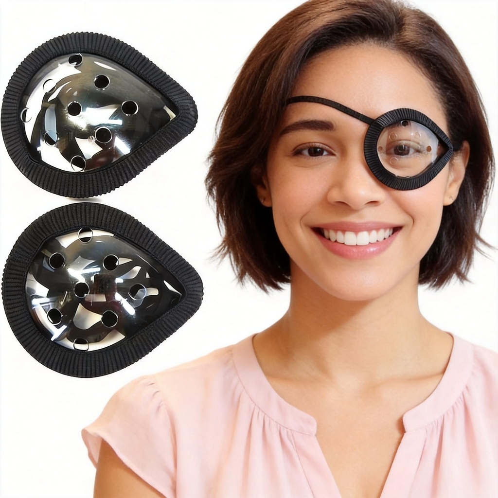 AMZVIO 2 Pack Clear Eye Shield After Cataract Surgery Breathable Eye Patches Medical for Adults Kids Sleeping,Hard Plastic Eyes Protective Covers for Surgery,with Adjustable Strap & Black Edge