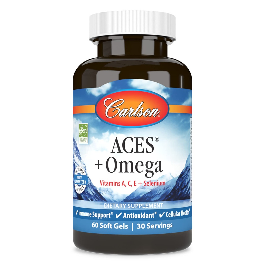 Carlson - ACES + Omega, Vitamins A, C, E & Selenium + Omega-3s EPA and DHA, Health Support, 60 Softgels