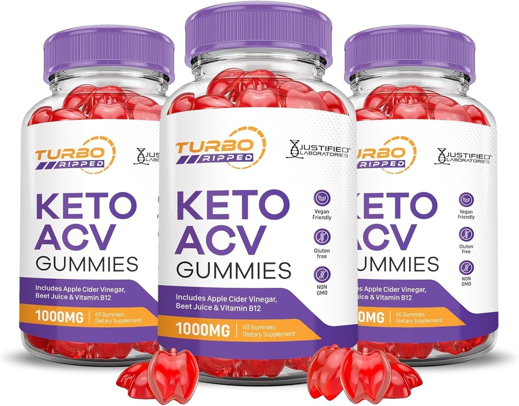 Uzasadnione laboratoria (3 opakowania Turbo Ripped Keto ACV Advanced Formula 1000MG Keto Jabłko Cydr Octan sproszkowany z Granatu Sok z buraków B12 Vegan Non GMO 180 Gummies