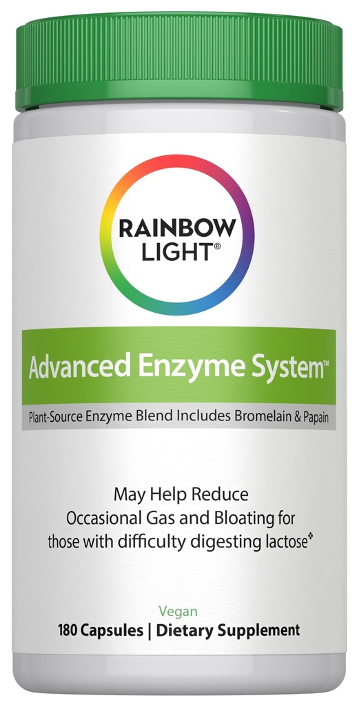 Rainbow Light Advanced Enzyme System, Plant-Source Enzyme Blend, 180 Capsules (Package May Vary)