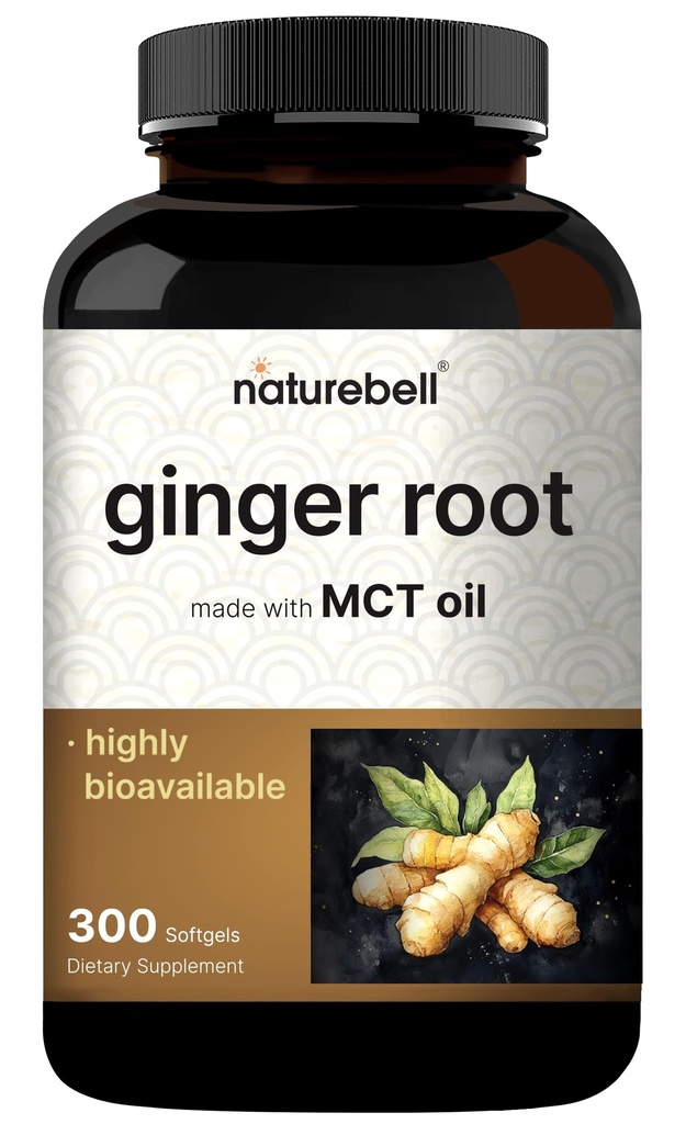NatureBell Ginger Root Extract with MCT Oil – 300 Softgels | Ginger Supplement for Daily Use | 5-Month Supply | Non-GMO, Gluten Free