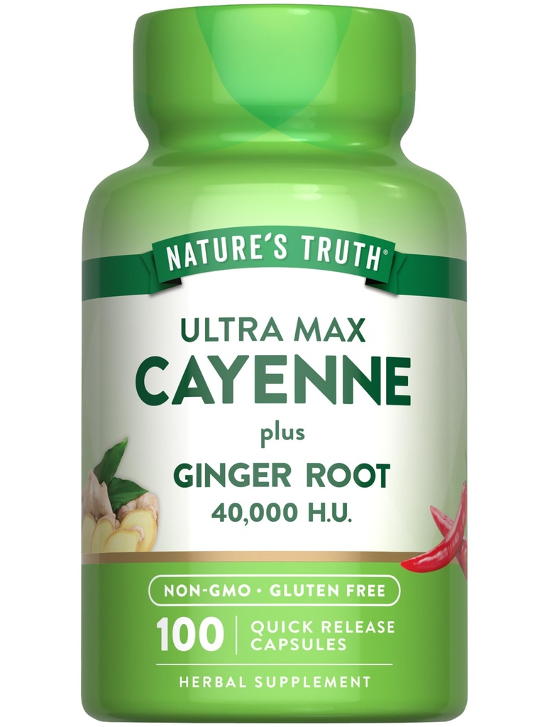 Nature's Truth Cayenne Pepper Capsules | 40,000 HU | 100 Count | with Ginger Root | Non-GMO & Gluten Free Supplement