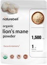 NatureBell Organic Lions Mane אבקה 1500 מ"ג פריר, 1lb | Whole Fruit Body & Mycelium Mushroom Source - Focus, Memory, & Immune Health Supplement - Non-GMO, טבעוני