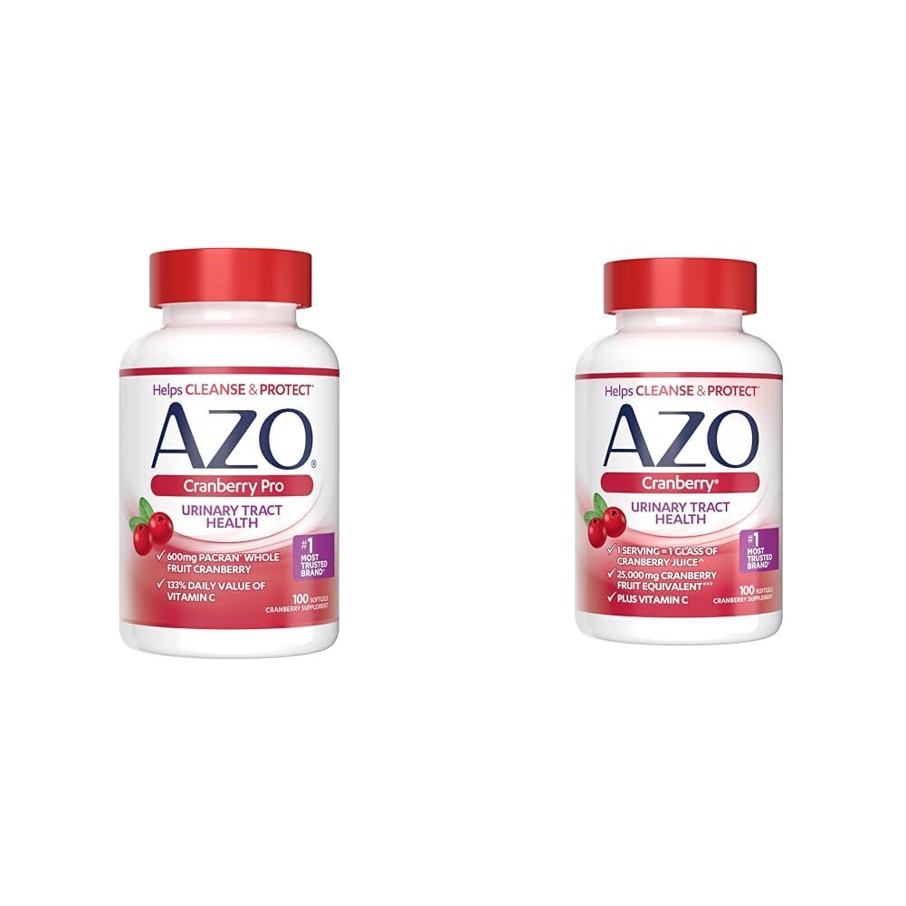 AZO Cranberry Pro Urinary Tract Health Supplement 600mg PACRAN 100 Softgels Cranberry Urinary Tract Health Supplement 100 Softgels Bundle