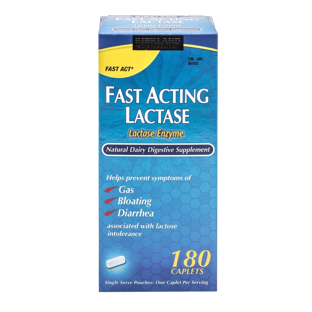 Fast Acting Lactase - Lactose Intolerance Relief, Dairy Digestive Supplement for Gas and Bloating Prevention, Single Serve Pouches, 9000 FCC Units - 180 Caplets