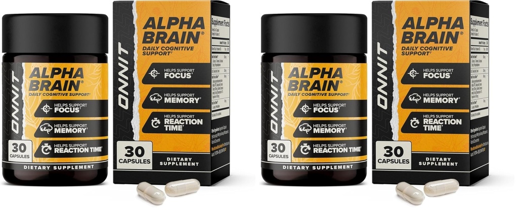 ONNIT Alpha Brain Nootropic Brain Supplement for Men and Women, IGEN Non-GMO Tested, Memory, Mental Clarity, Cognitive Support and Focus Capsules with L-Theanine and Vitamin B6, 30 Count (Pack of 2)