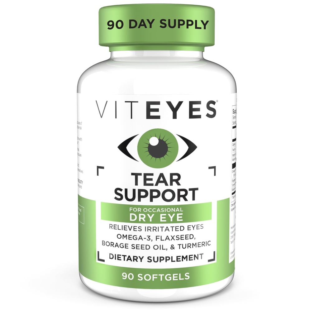 Viteyes Tear Support Eye Soothing Blend, Occasional Dry Eye Supplement, No Eye Drops, Redness Relief, Eye Vitamin, Allergy Support for Itchy Eyes, Omega-3 Fish Oil, 90 Softgels