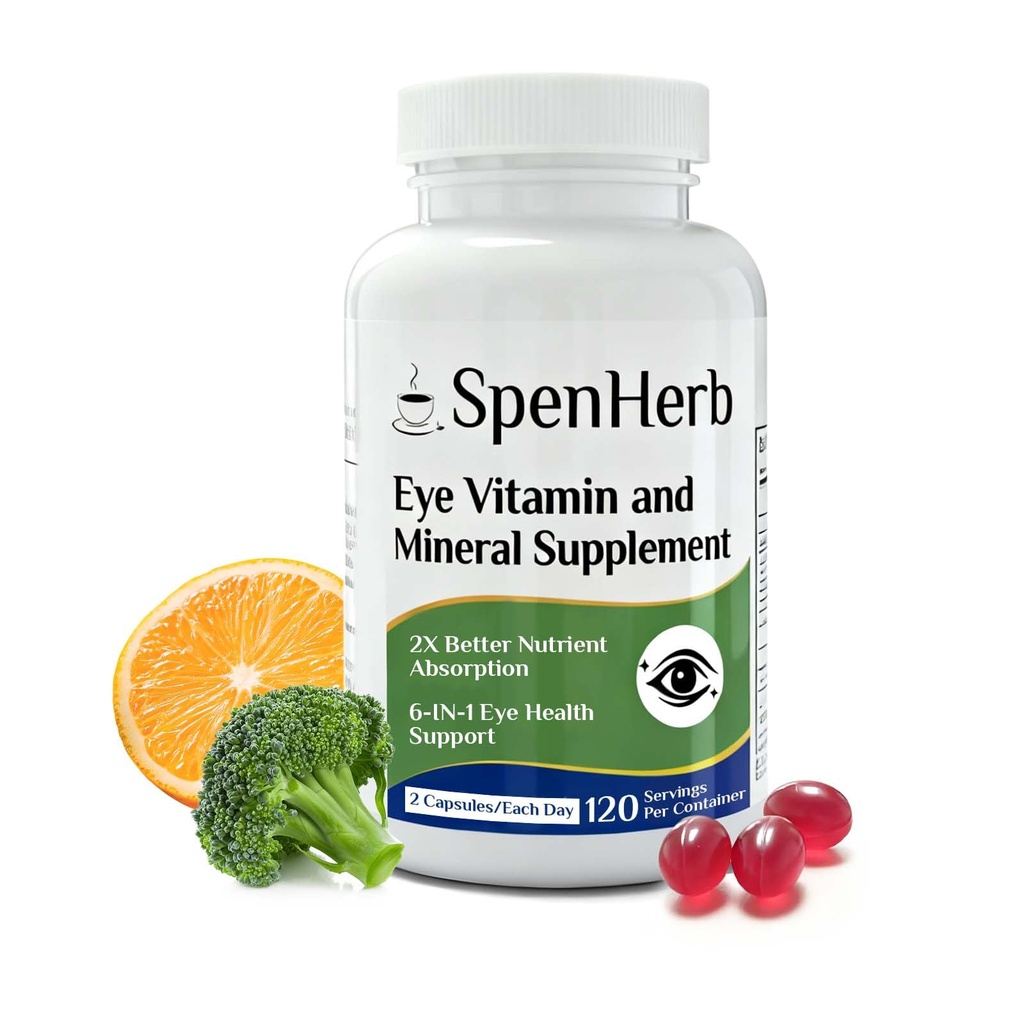 Eye Vitamin and Mineral Supplement Vision Support 120 Vegan Soft Gels, Contains Lutein, Zeaxanthin, Vitamin C & E, Zinc, Copper, Eye Health Supplements for Adults, 1 Pack