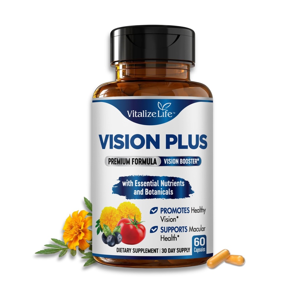Vision Plus Complete Eye Supplements for Adults – Eye Vitamins for Seniors with Lutein, Bilberry, and Zeaxanthin – Eye Vitamin and Mineral Supplement for Clarity and Sight Care – 60 Capsules