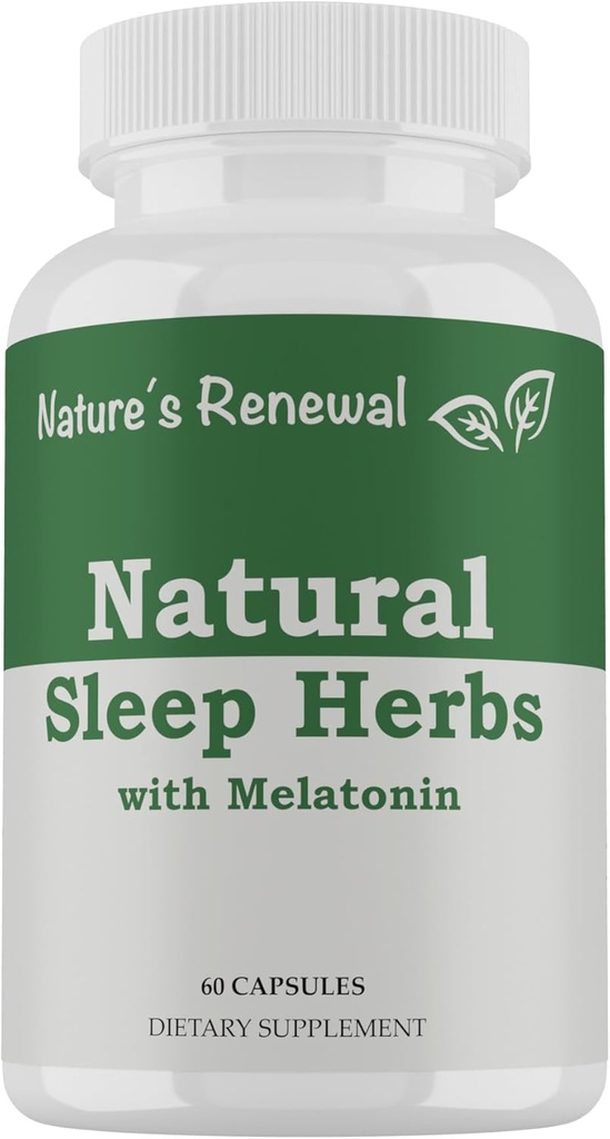 Suplemento natural de la renovación natural del sueño - Melatonina, raíz de Valerian, Ashwagandha, Magnesio, manzanilla, ayuda para dormir herbales nocturna para adultos - 60 cápsulas
