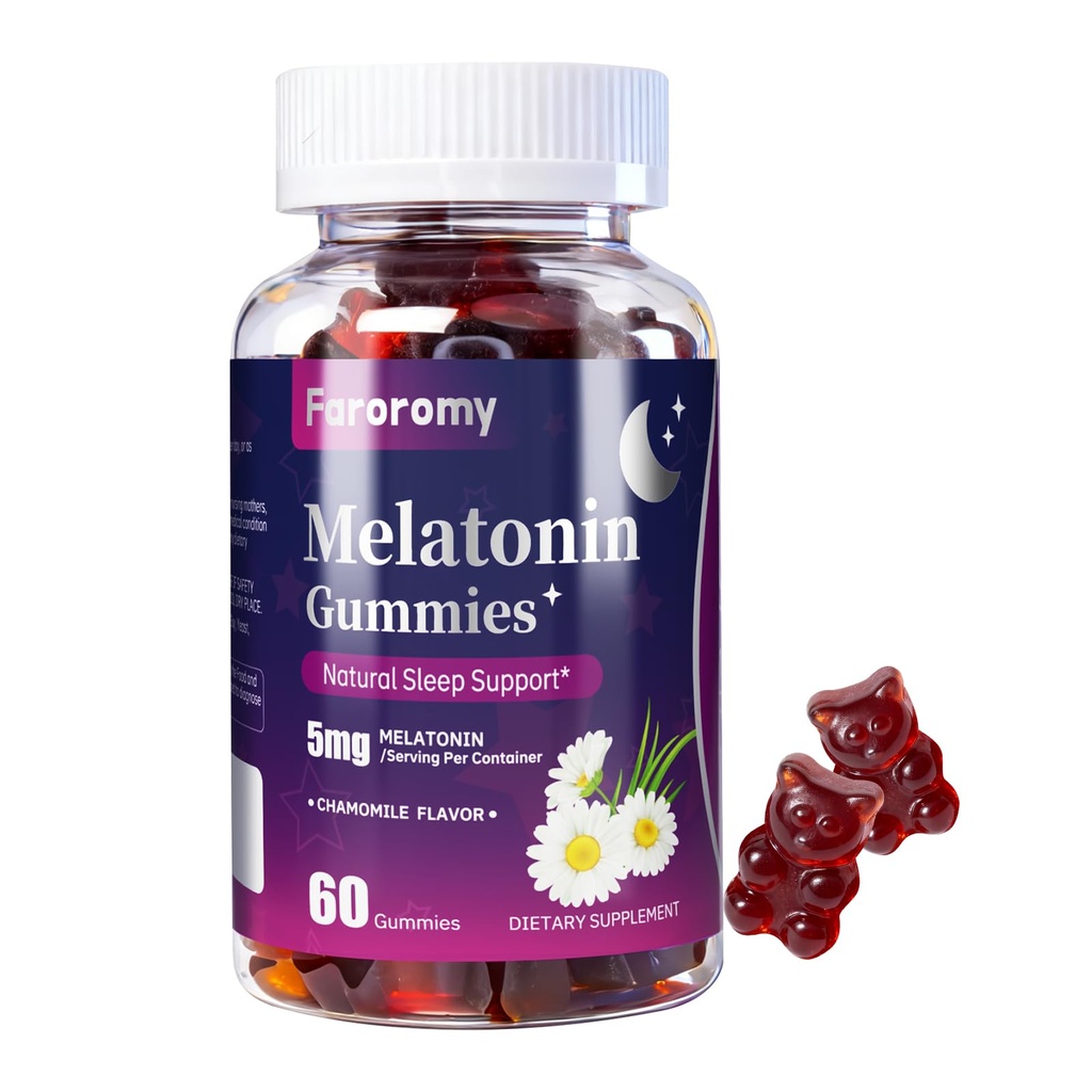 Melatonin Gummies 5mg with Chamomile, 60 Count, Chamomile Flavor, Supports Healthy Sleep Cycle & Relaxing Nights, Sleep Support for Adults